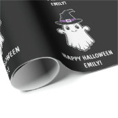 Leuke Ghost Met Heks Pet Happy Halloween Zwart Cadeaupapier (Rol Hoek)