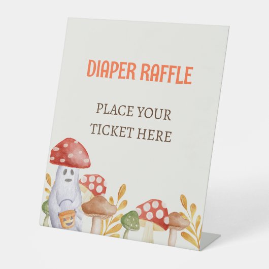 Leuke Ghost Mushroom Halloween Luier Raffle Reclamebord Met Voetstuk (Voorkant)