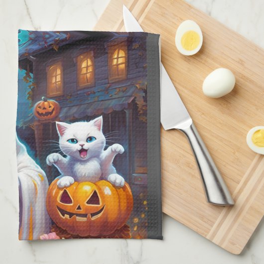 Leuke Ghost N Kitten, Pompoen en Donut Theedoek (Quarter Fold)