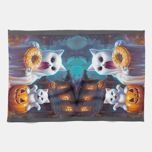 Leuke Ghost N Kitten, Pompoen en Donut Theedoek (Horizontaal)