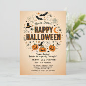 Leuke Ghost & Pompoen Halloween Party Uitnodiging (Staand voorkant)