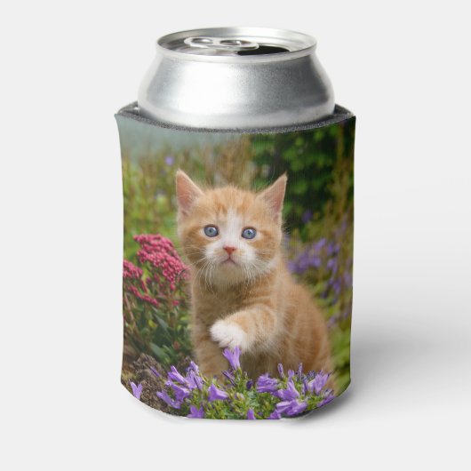 Leuke Ginger Kat Kitten in een Tuin, Grappige Bawd Blikjeskoeler (Blikje Achterkant)