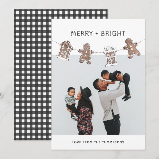 Leuke Gingerbread Gingham familie foto Feestdagenkaart (Voorkant / Achterkant)
