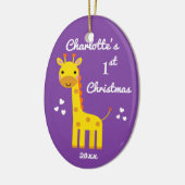 Leuke Giraffe Baby's 1e Eerste Kerstcadeau Paarse Keramisch Ornament (Links)