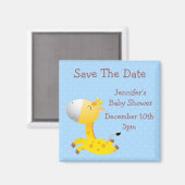 Leuke Giraffe blauw Save the Date Baby shower Magneet (Voorkant / Achterkant)