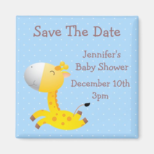 Leuke Giraffe blauw Save the Date Baby shower Magneet (Voorkant)