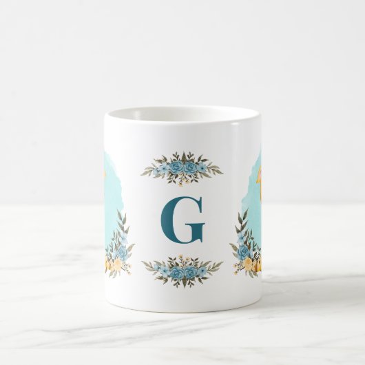 Leuke Giraffe Charmant Floral Monogram Koffiemok (Center)