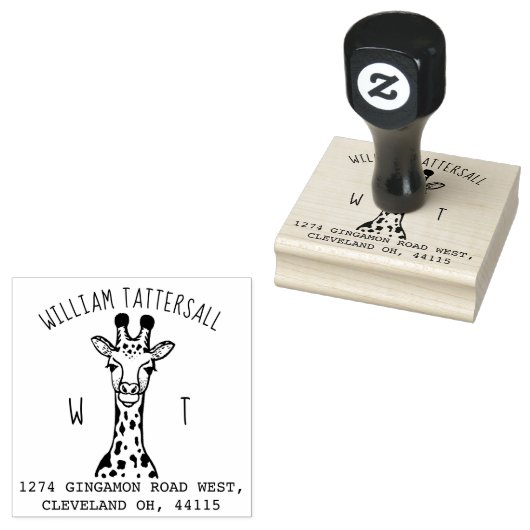 Leuke Giraffe Dier Monogram & Naam Retouradres Rubberstempel (Gestempeld)