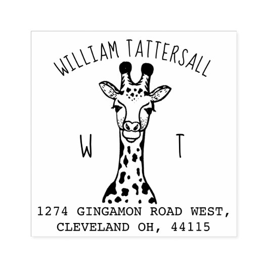Leuke Giraffe Dier Monogram & Naam Retouradres Rubberstempel (Afrduk)