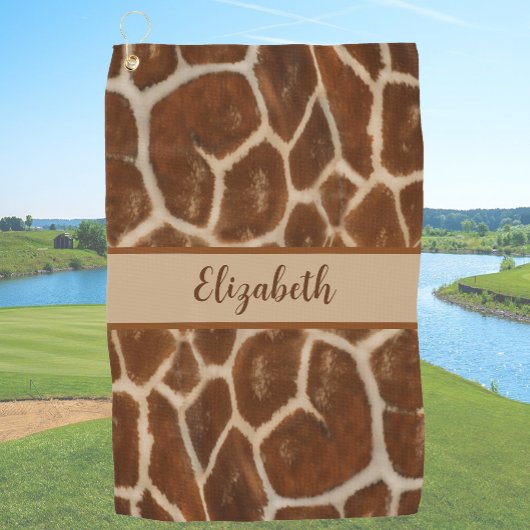 Leuke giraffe dierprint dames naam op maat golfhanddoek
