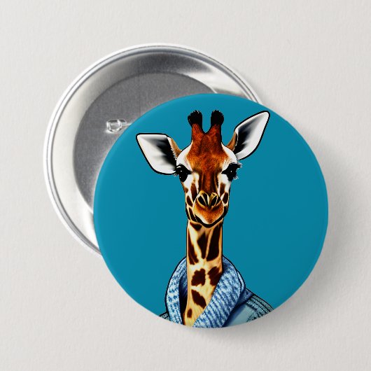 Leuke Giraffe Dragen van een Denim Jacket Ronde Button 7,6 Cm (Voorkant /achterkant)