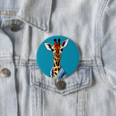 Leuke Giraffe Dragen van een Denim Jacket Ronde Button 7,6 Cm (In situ)