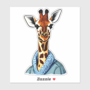 Leuke Giraffe Dragen van een Denim Jacket Sticker