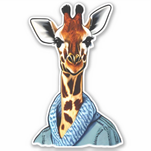 Leuke Giraffe Dragen van een Denim Jacket Sticker (Voorkant)