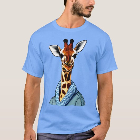 Leuke Giraffe Dragen van een Denim Jacket T-shirt (Voorkant)
