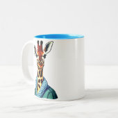 Leuke Giraffe Dragen van een Denim Jacket Tweekleurige Koffiemok (Voorkant links)