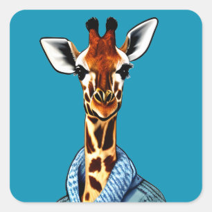 Leuke Giraffe Dragen van een Denim Jacket Vierkante Sticker