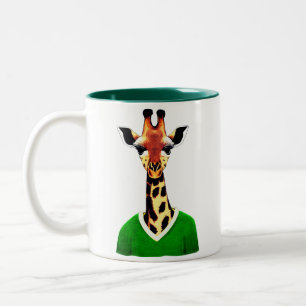 Leuke Giraffe Dragen van een groene trui Tweekleurige Koffiemok