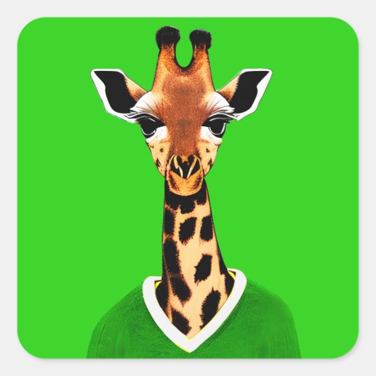 Leuke Giraffe Dragen van een groene trui Vierkante Sticker (Voorkant)