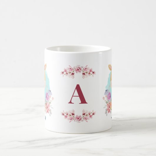 Leuke Giraffe Floral Theme Monogram Gepersonalisee Koffiemok (Center)