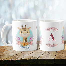Leuke Giraffe Floral Theme Monogram Gepersonalisee Koffiemok