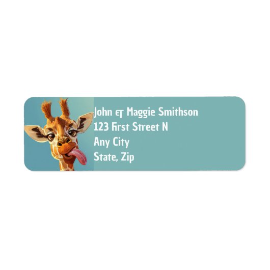 Leuke Giraffe houding steken uit tong dier Etiket (Voorkant)