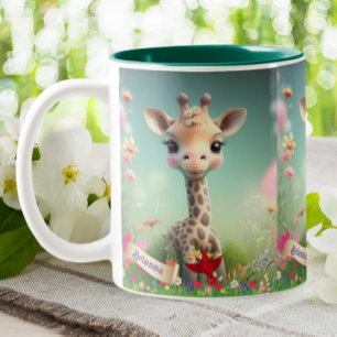 Leuke Giraffe in Tuin Gepersonaliseerd Tweekleurige Koffiemok