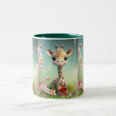 Leuke Giraffe in Tuin Gepersonaliseerde Bloemen Tweekleurige Koffiemok (Center)