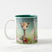 Leuke Giraffe in Tuin Gepersonaliseerde Bloemen Tweekleurige Koffiemok (Links)