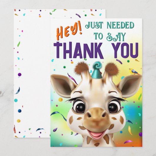 Leuke Giraffe Kleurrijke Confetti Verjaardag Bedankkaart (Voorkant / Achterkant)