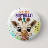 Leuke Giraffe Kleurrijke Confetti Verjaardag Ronde Button 5,7 Cm (Voorkant)
