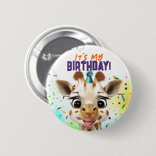 Leuke Giraffe Kleurrijke Confetti Verjaardag Ronde Button 5,7 Cm