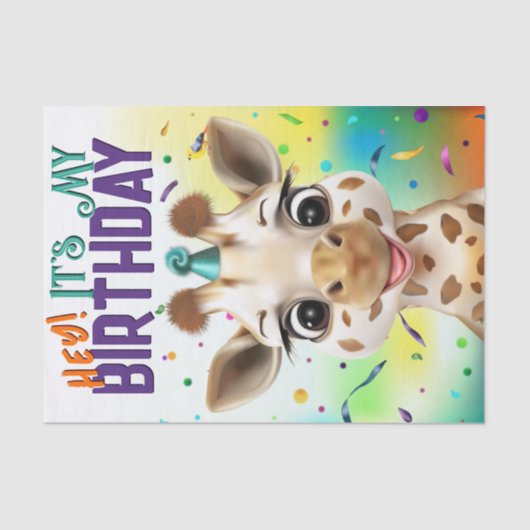 Leuke Giraffe Kleurrijke Confetti Verjaardag Tissuepapier (Voorkant)