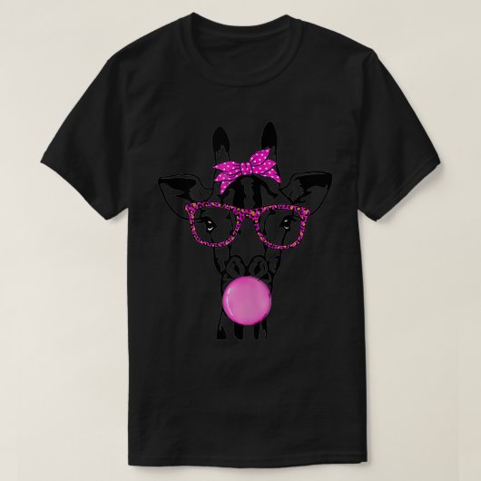 Leuke giraffe met bubble gum ana glazen t-shirt (Design voorkant)