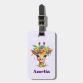 Leuke Giraffe met Floral Crown Bagagelabel (Voorkant verticaal)