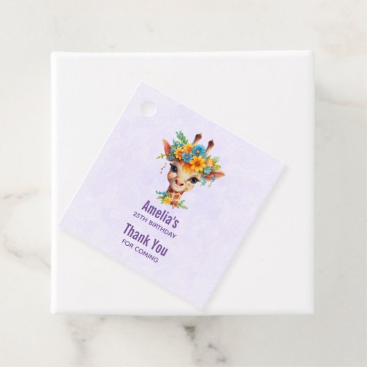 Leuke Giraffe met Floral Crown Bedankjes Labels (In situ)