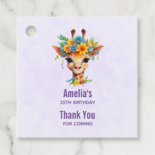 Leuke Giraffe met Floral Crown Bedankjes Labels