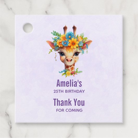 Leuke Giraffe met Floral Crown Bedankjes Labels (Voorkant)