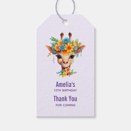 Leuke Giraffe met Floral Crown Birthday Dank u Cadeaulabel (Voorkant)