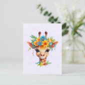 Leuke Giraffe met Floral Crown Briefkaart (Staand voorkant)