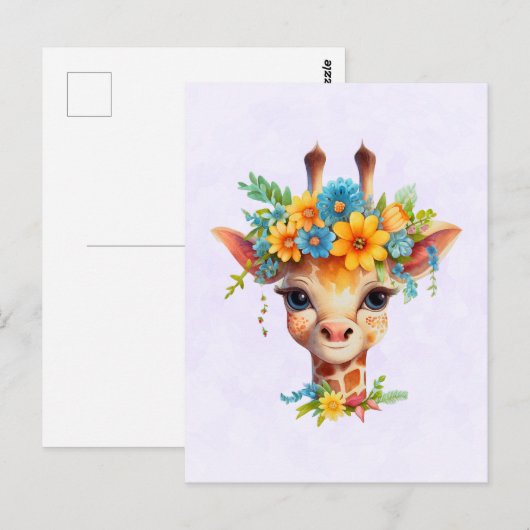 Leuke Giraffe met Floral Crown Briefkaart (Voorkant / Achterkant)