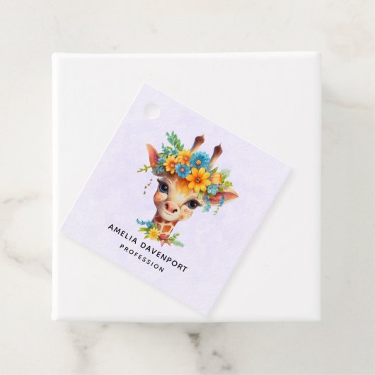 Leuke Giraffe met Floral Crown Business Bedankjes Labels (In situ)