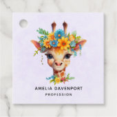 Leuke Giraffe met Floral Crown Business Bedankjes Labels (Voorkant)
