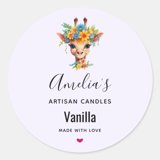 Leuke Giraffe met Floral Crown Candle Business Ronde Sticker (Voorkant)