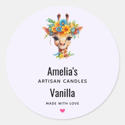 Leuke Giraffe met Floral Crown Candle Business Ronde Sticker (Voorkant)