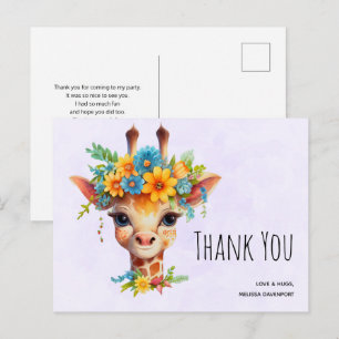 Leuke Giraffe met Floral Crown Dank u Briefkaart