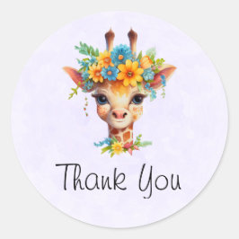 Leuke Giraffe met Floral Crown Dank u Ronde Sticker