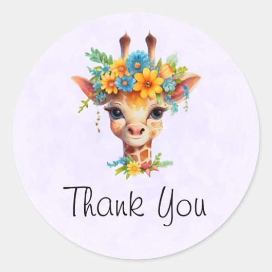 Leuke Giraffe met Floral Crown Dank u Ronde Sticker (Voorkant)