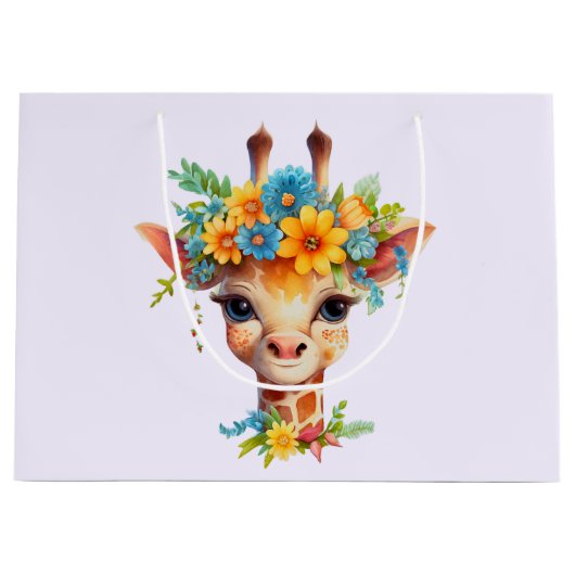 Leuke Giraffe met Floral Crown Groot Cadeauzakje (Voorkant)