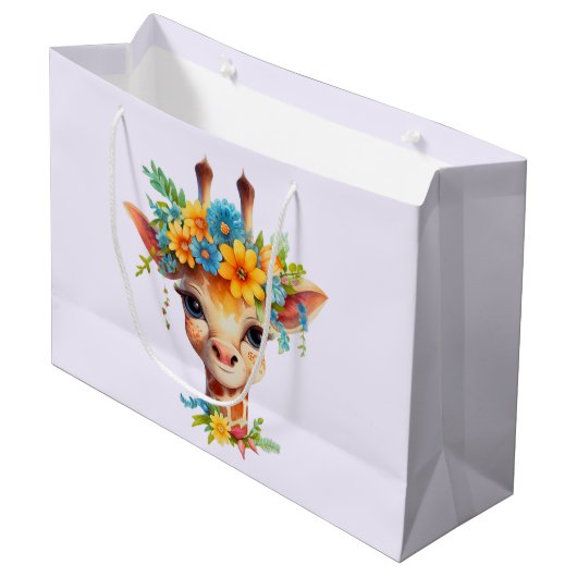 Leuke Giraffe met Floral Crown Groot Cadeauzakje (Voorkant Gekanteld)